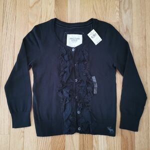 NWT Vintage Women teen youth Abercrombie & Fitch cardigan lace ruffle Navy Y2K